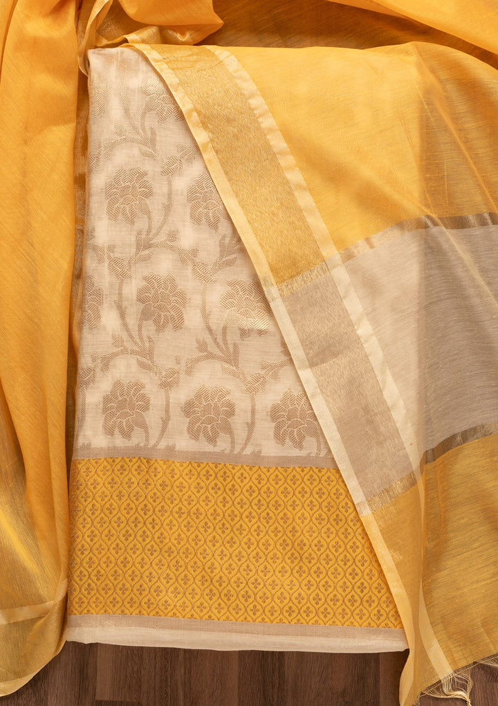Gold Zariwork Brocade Unstitched Salwar Kameez-Koskii
