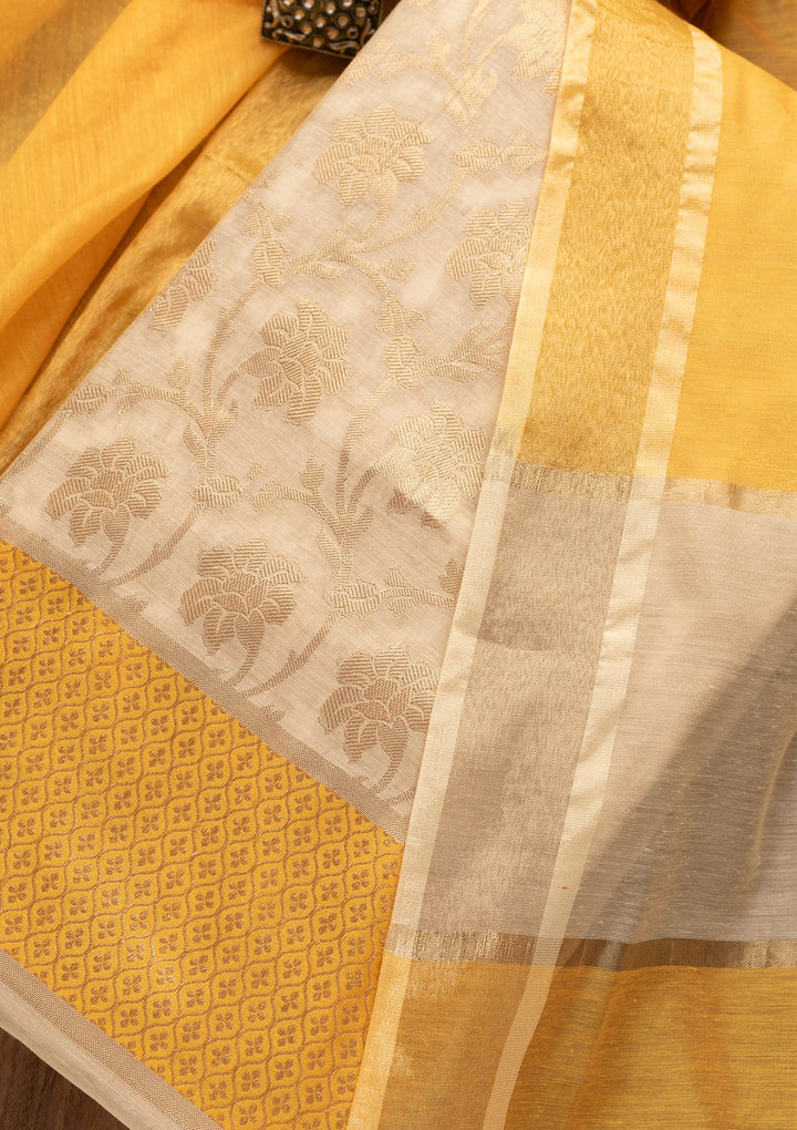 Gold Zariwork Brocade Unstitched Salwar Kameez-Koskii
