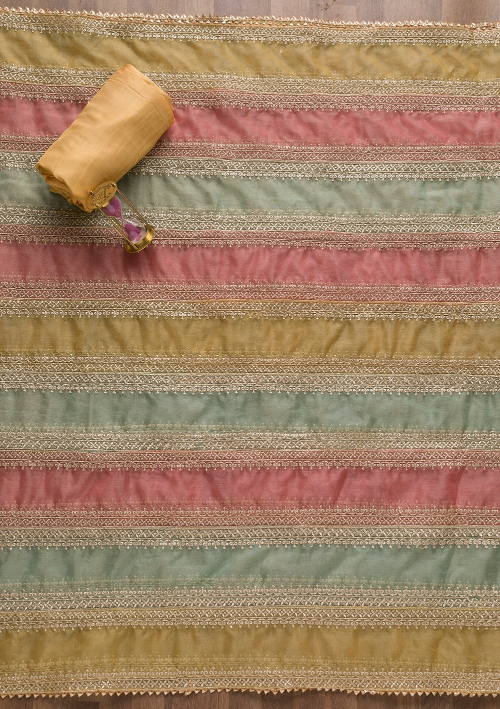 Gold Zariwork Organza Unstitched Salwar Suit-Koskii