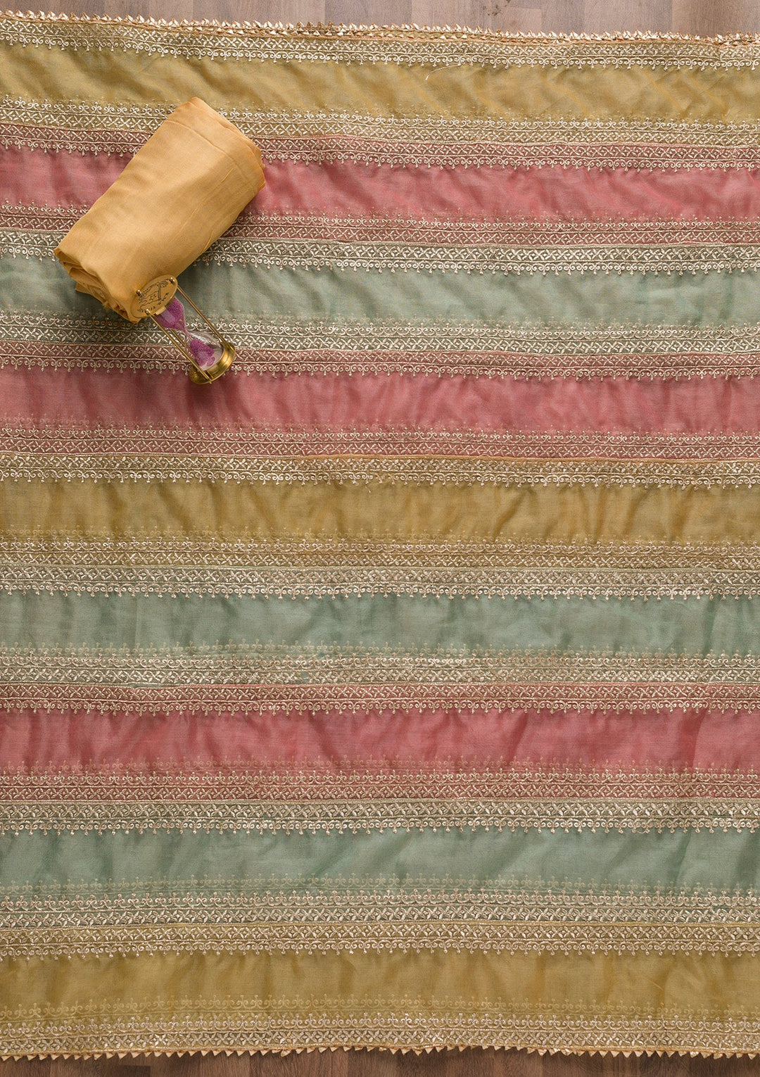 Gold Zariwork Organza Unstitched Salwar Suit-Koskii