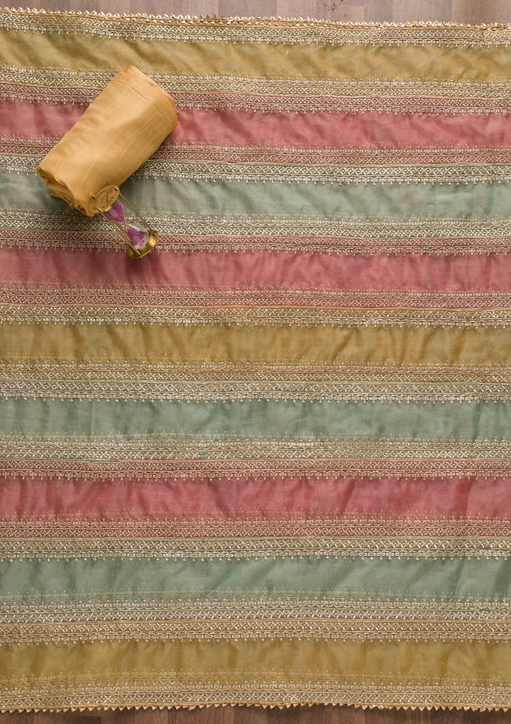 Gold Zariwork Organza Unstitched Salwar Suit-Koskii