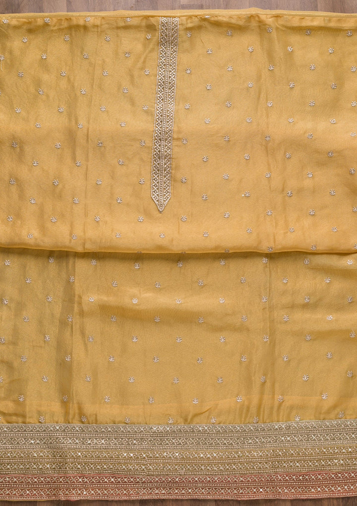 Gold Zariwork Organza Unstitched Salwar Suit-Koskii