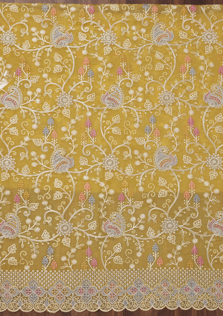 Gold Zariwork Semi Crepe Unstitched Salwar Suit-Koskii