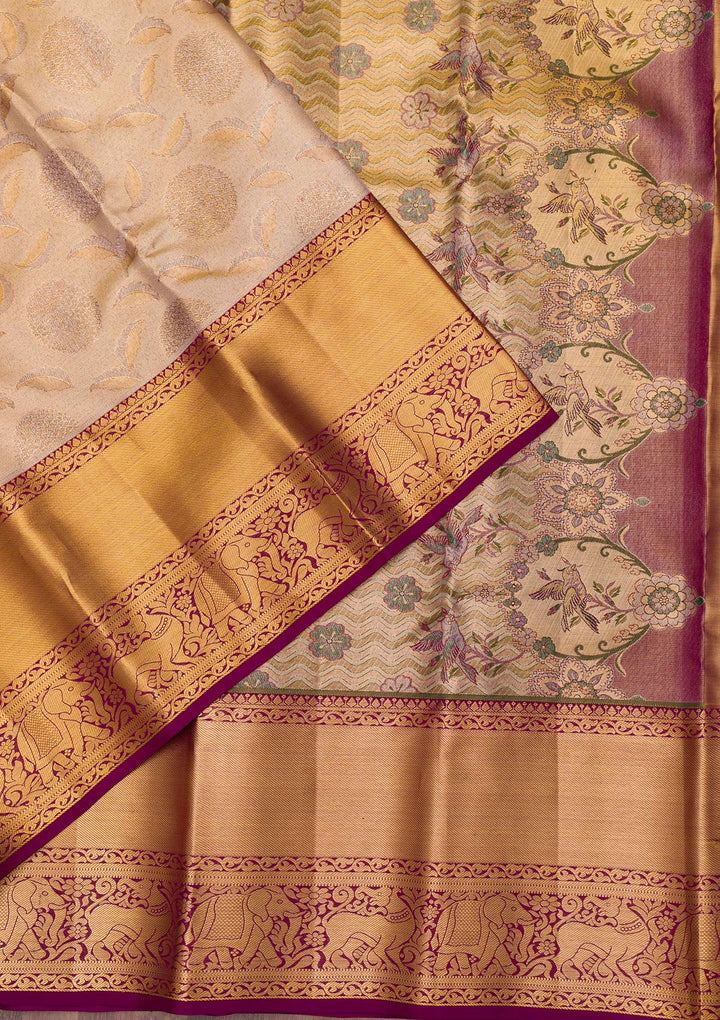 Gold Zariwork Tissue Saree-Koskii