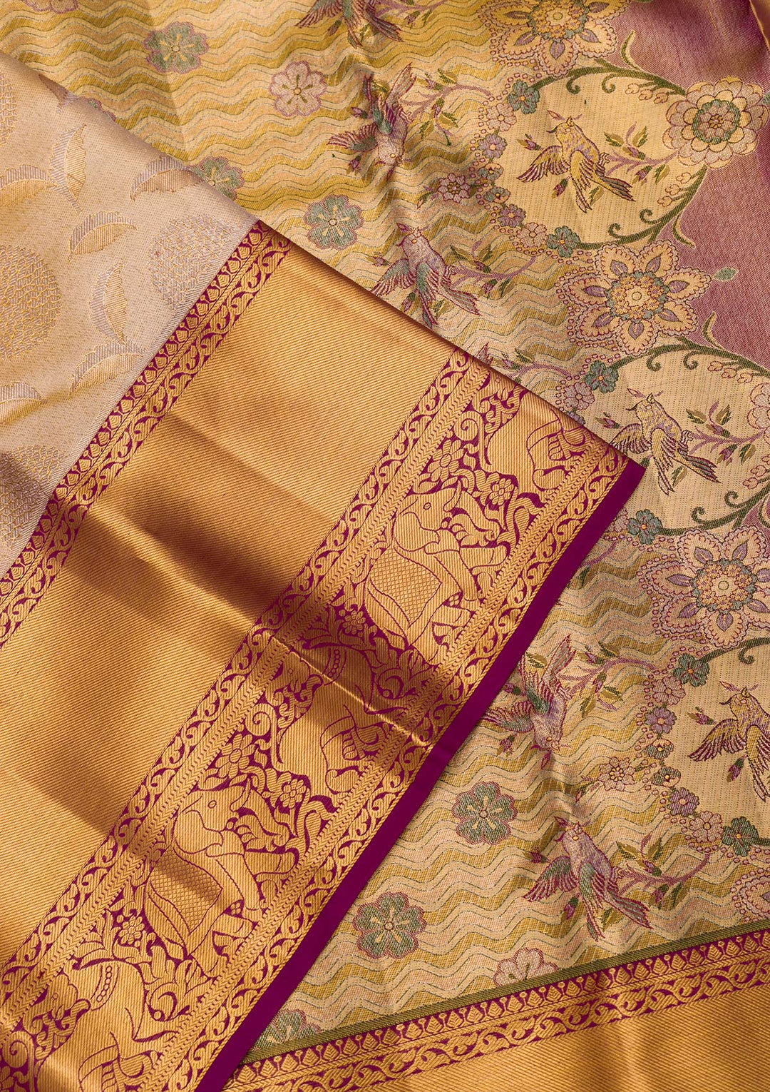 Gold Zariwork Tissue Saree-Koskii
