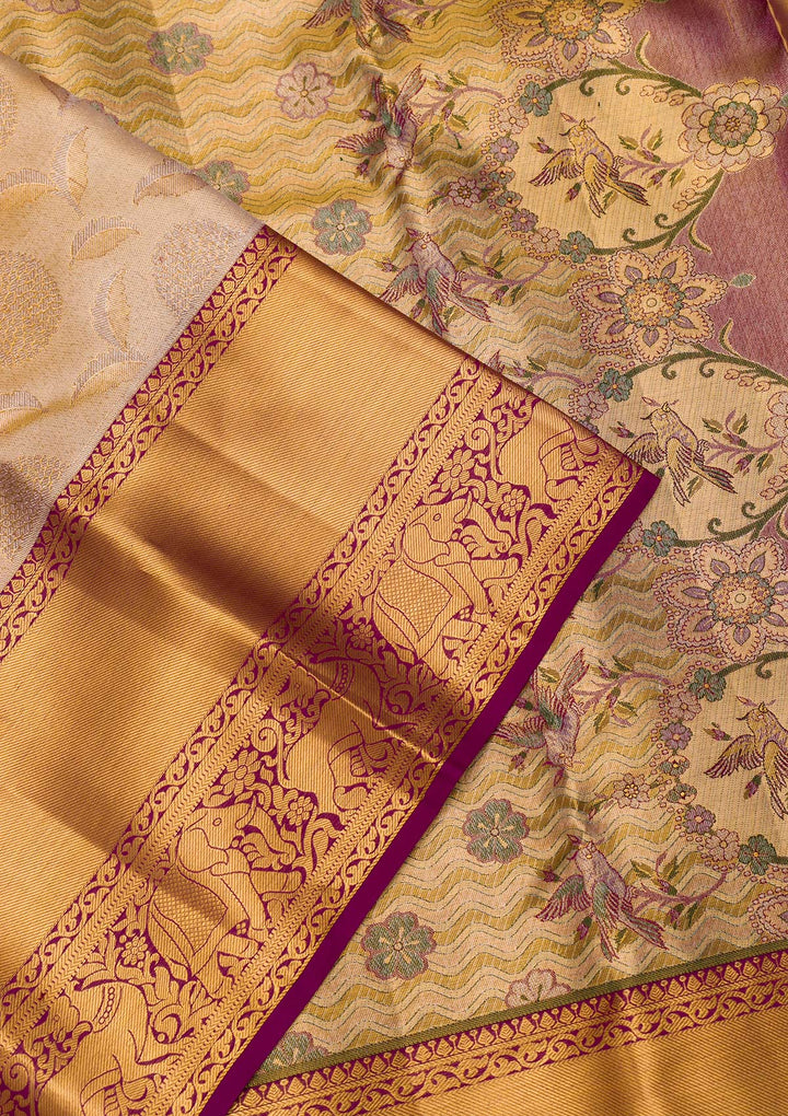 Gold Zariwork Tissue Saree-Koskii