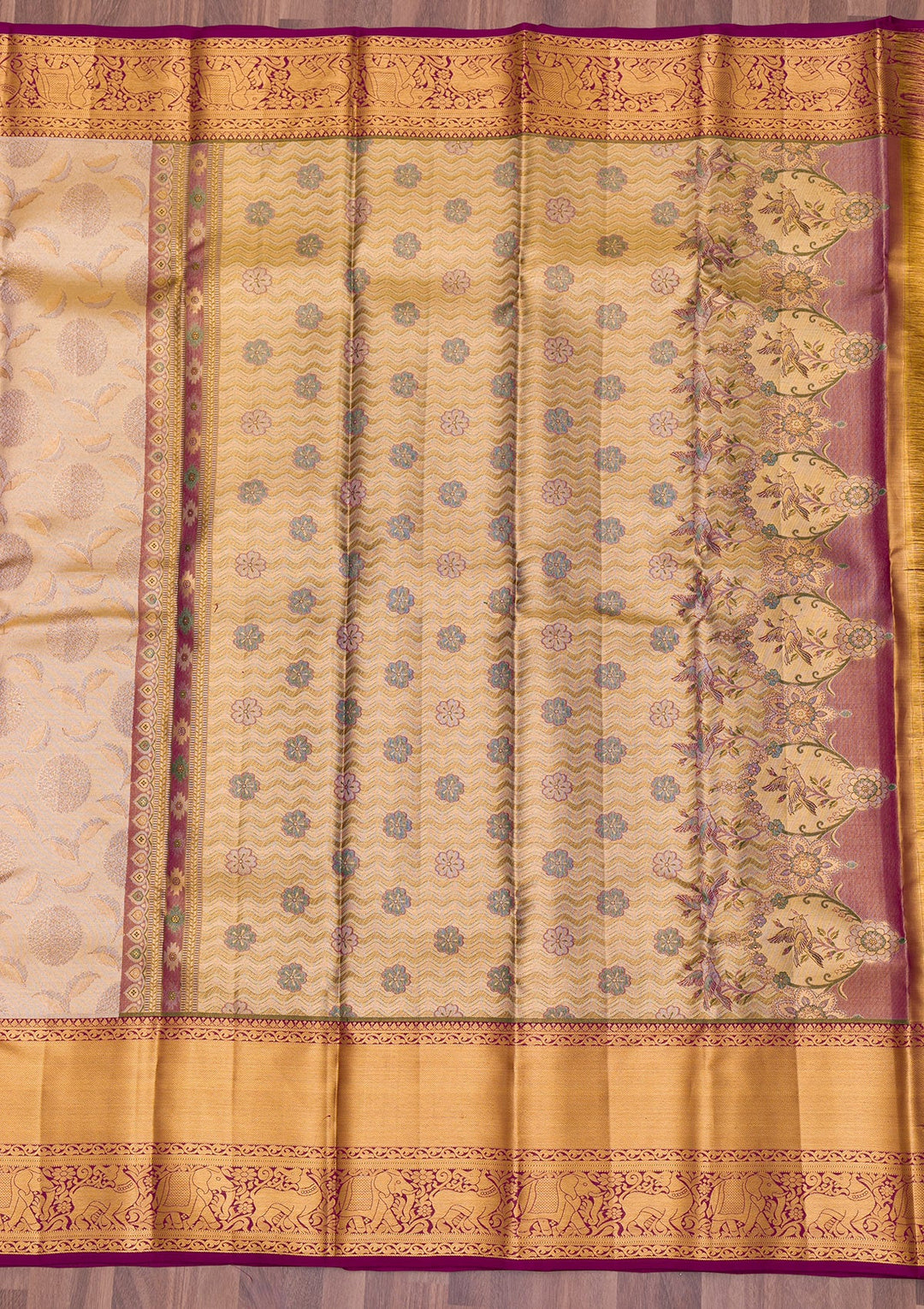 Gold Zariwork Tissue Saree-Koskii