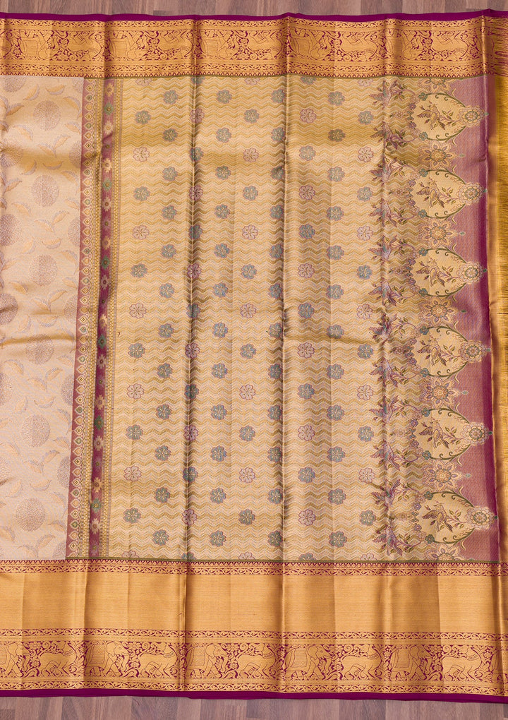 Gold Zariwork Tissue Saree-Koskii