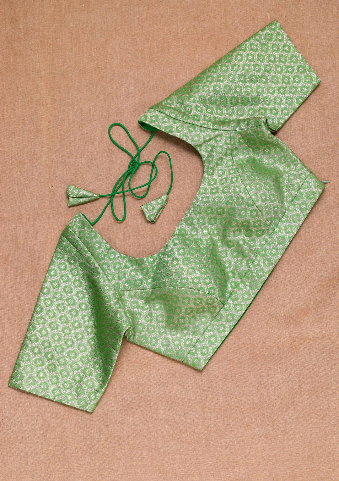 Green Plain Banarasi Blouse-Koskii