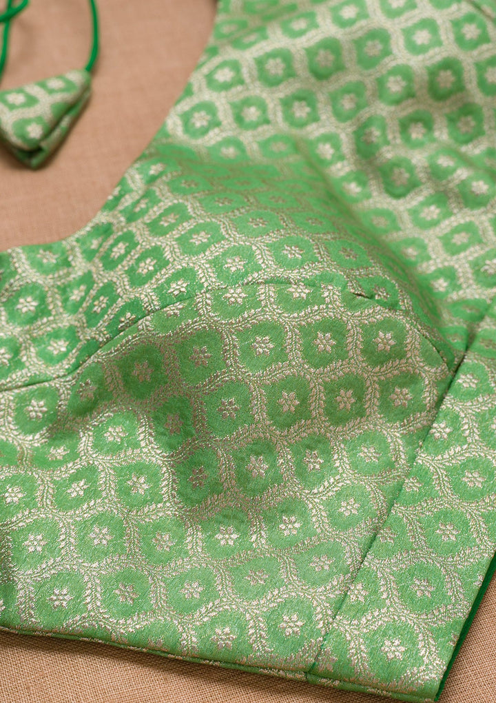 Green Plain Banarasi Blouse-Koskii