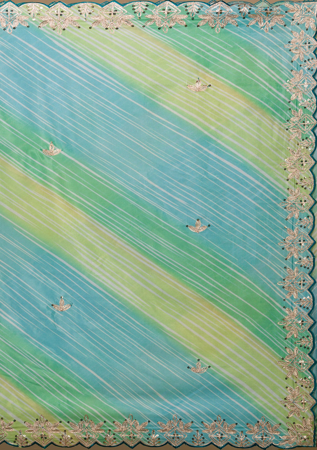 Green Printed Semi Crepe Saree-Koskii
