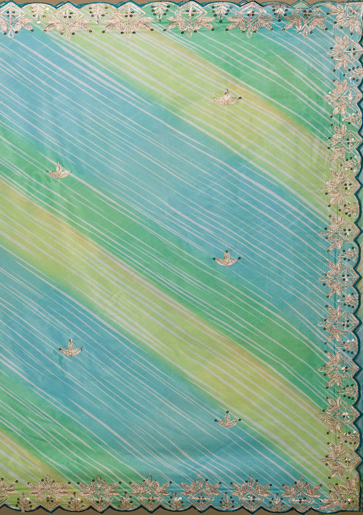 Green Printed Semi Crepe Saree-Koskii