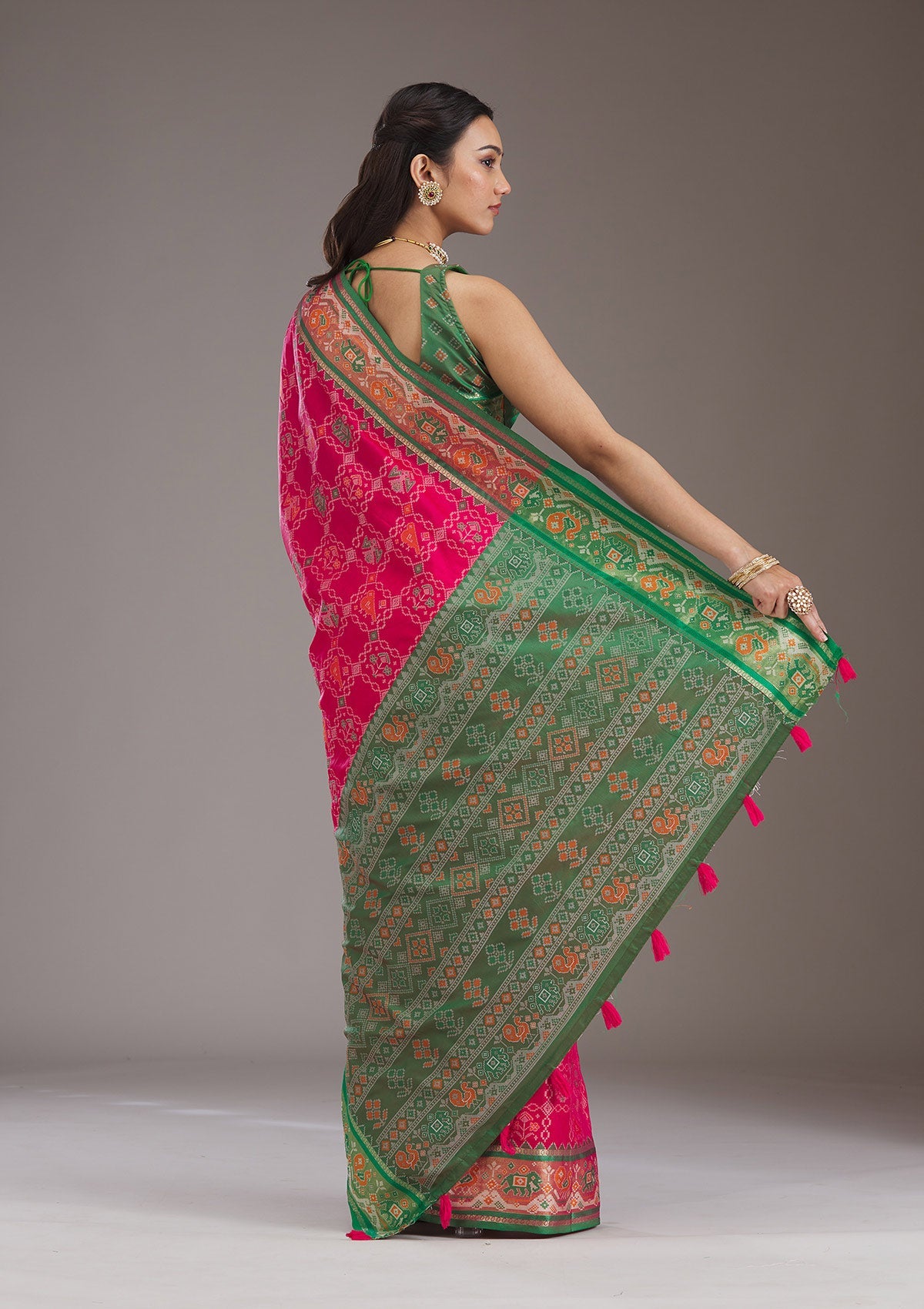 Green Printed Silk Saree-Koskii