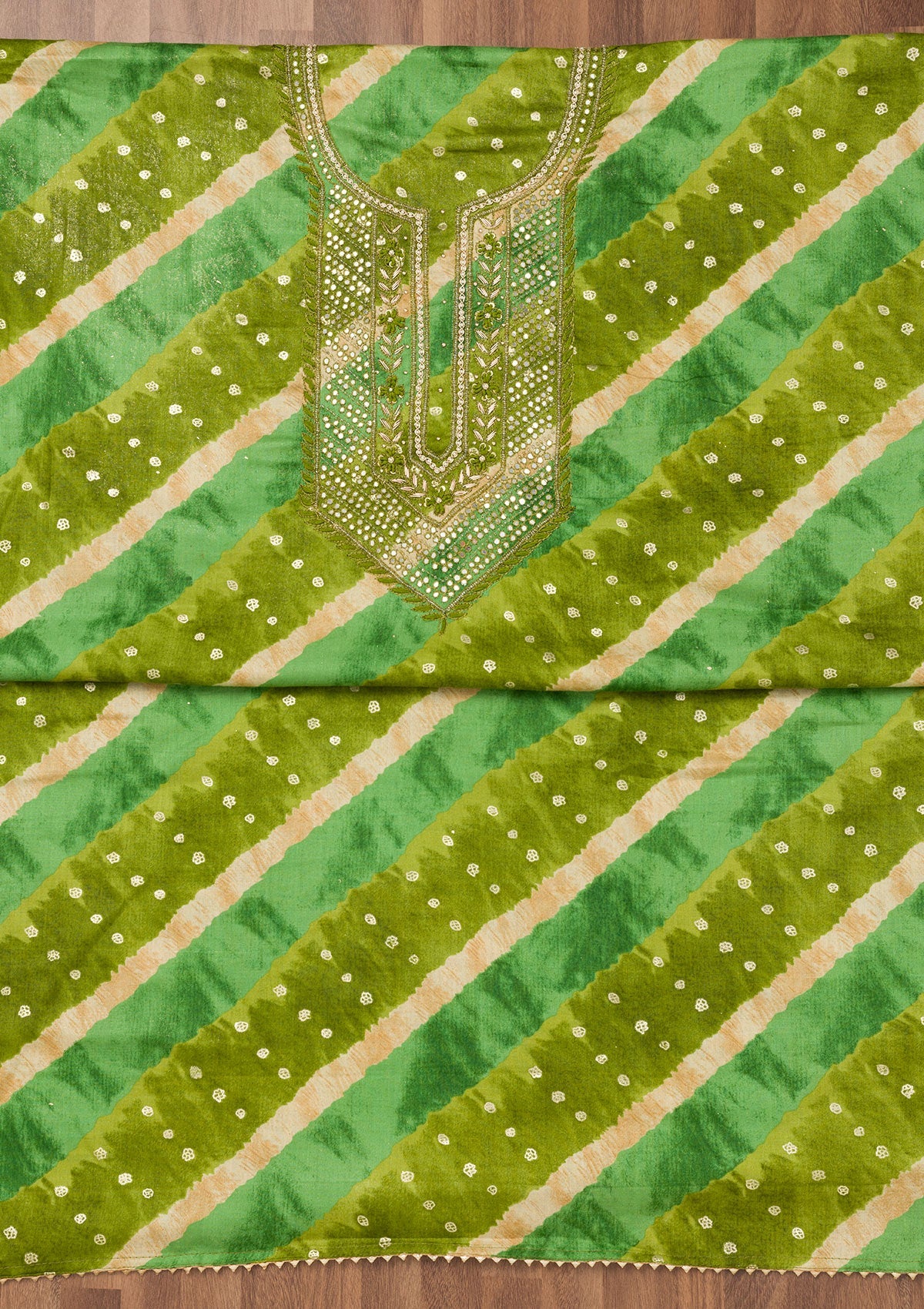 Green Printed Soft Silk Unstitched Salwar Suit-Koskii