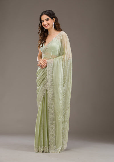 Green Stonework Chiffon Saree