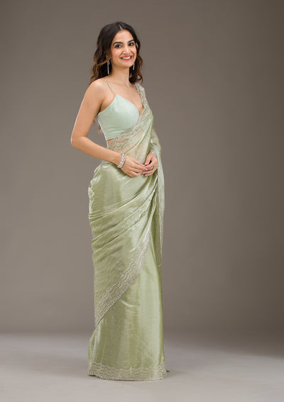 Green Stonework Chiffon Saree