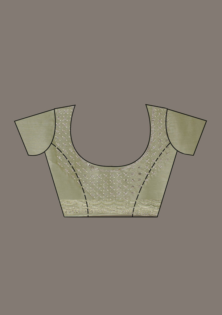 Green Stonework Chiffon Saree-Koskii