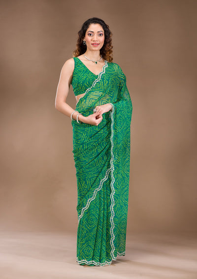 Green Stonework Georgette Saree-Koskii