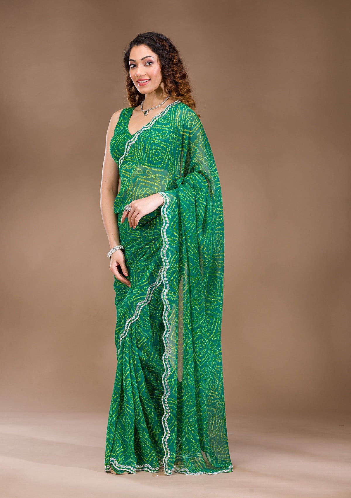 Green Stonework Georgette Saree-Koskii