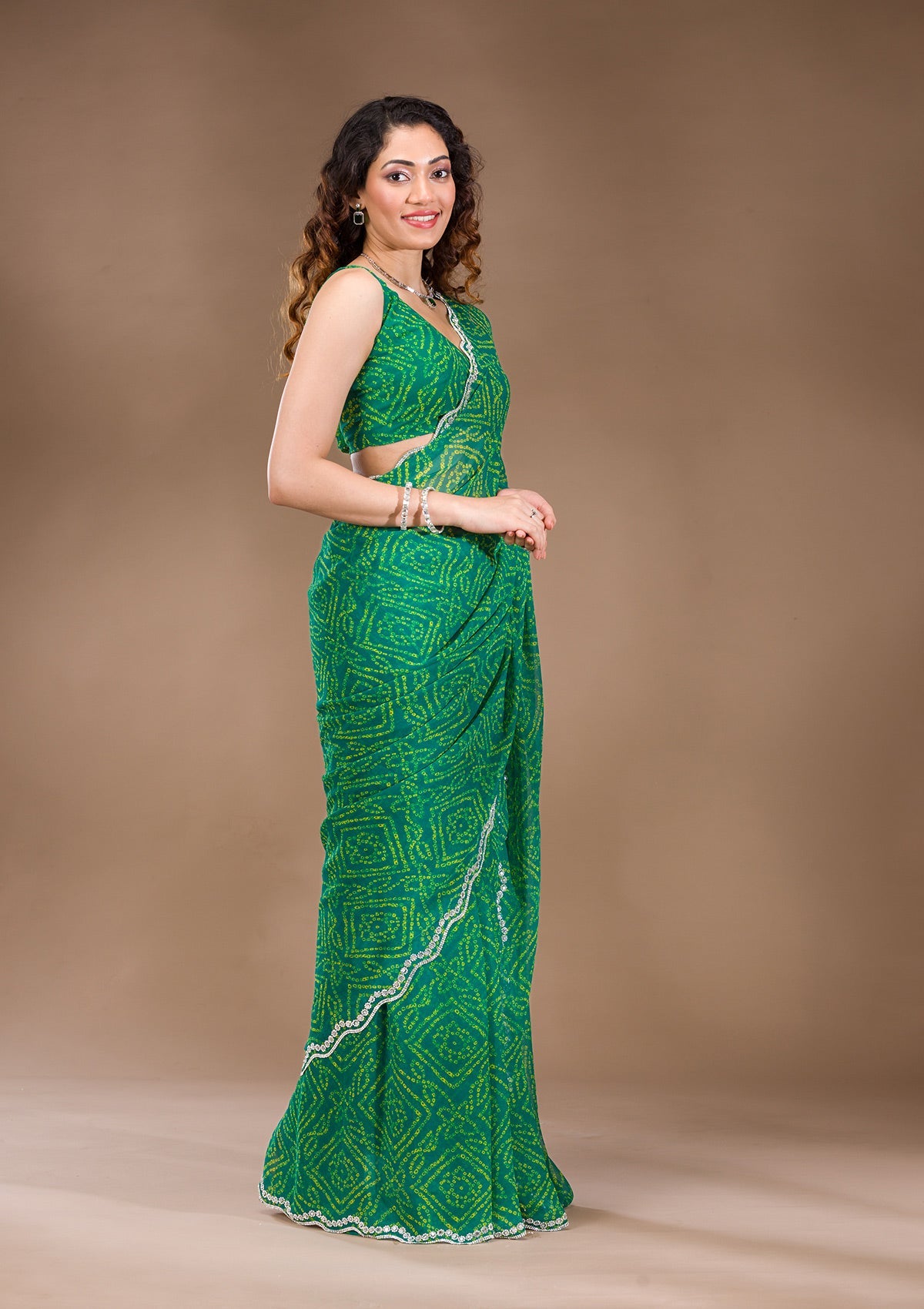 Green Stonework Georgette Saree-Koskii