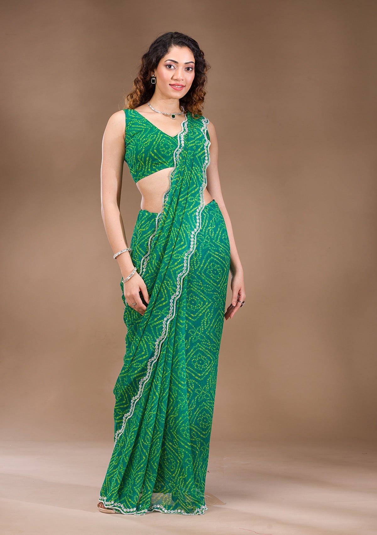 Green Stonework Georgette Saree-Koskii