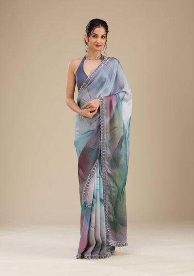 Green Stonework Georgette Saree-Koskii