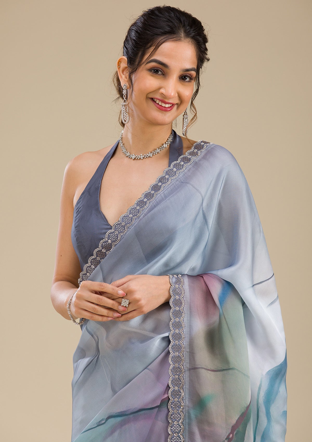 Green Stonework Georgette Saree-Koskii