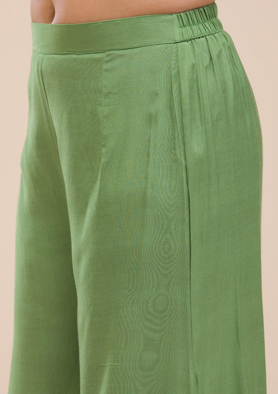 Green Threadwork Chanderi Readymade Salwar Suit-Koskii