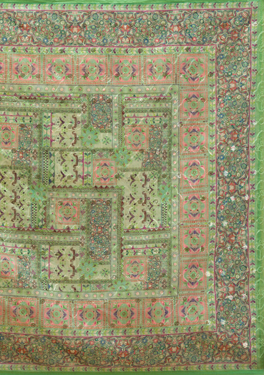 Green Threadwork Chanderi Readymade Salwar Suit-Koskii