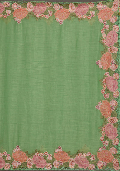 Green Threadwork Tissue Saree-Koskii