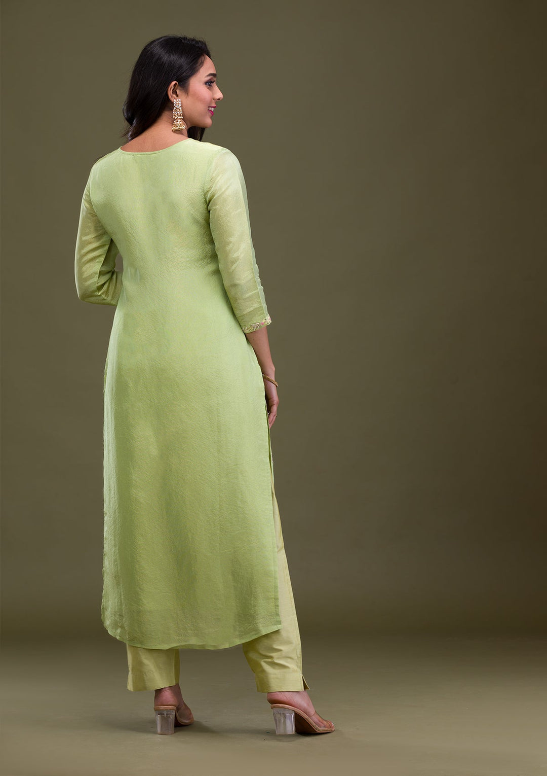 Green Zariwork Art Silk Readymade Sharara Kameez