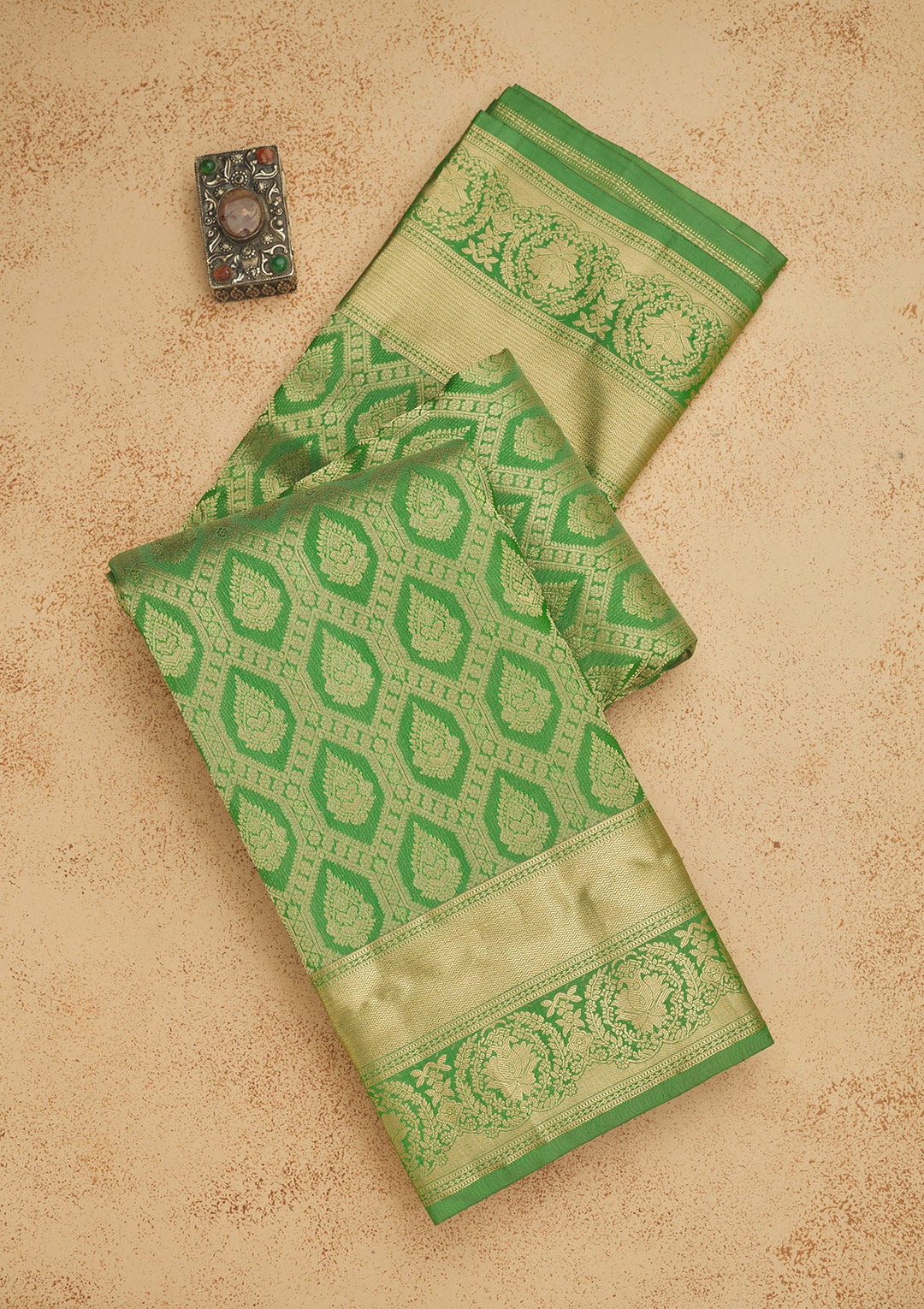 Green Zariwork Pure Silk Saree-Koskii