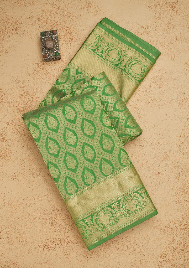 Green Zariwork Pure Silk Saree-Koskii