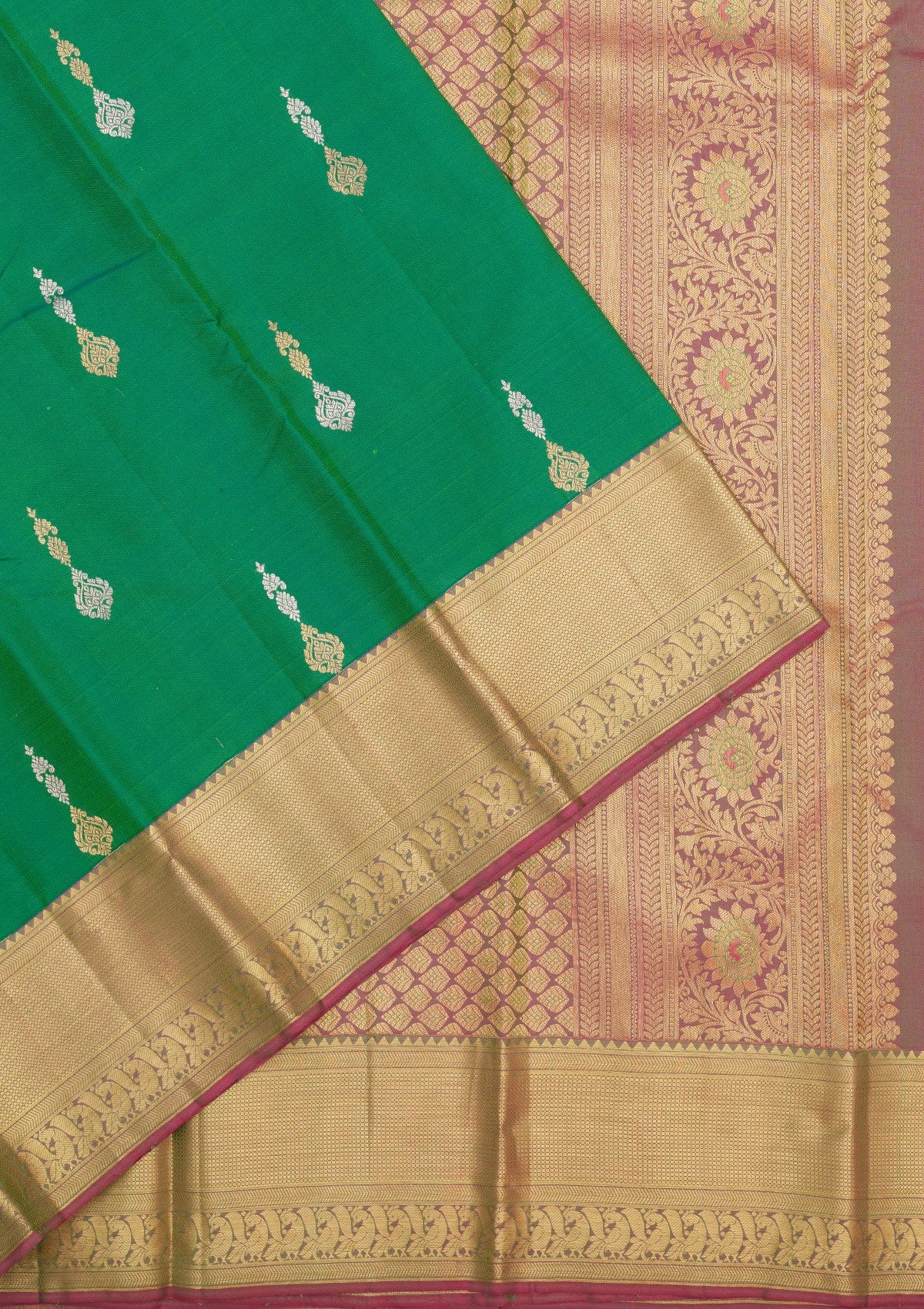 Green Zariwork Pure Silk Saree-Koskii