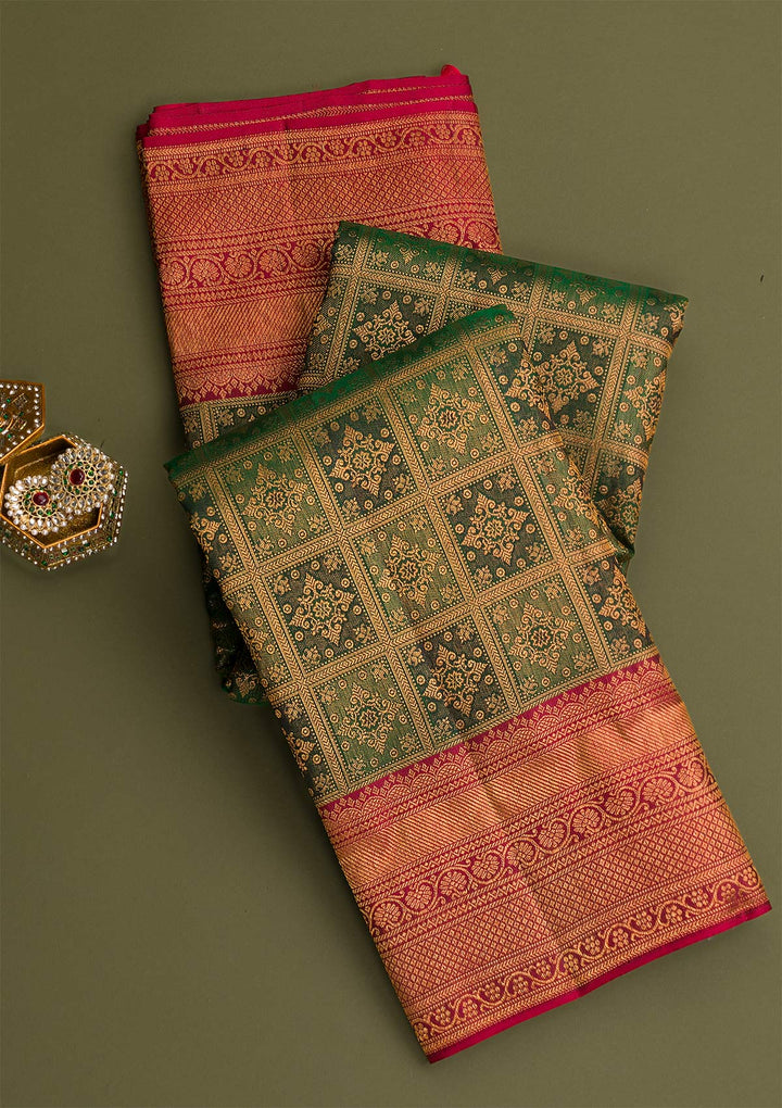 Green Gold Zariwork Pure Silk Saree - Koskii