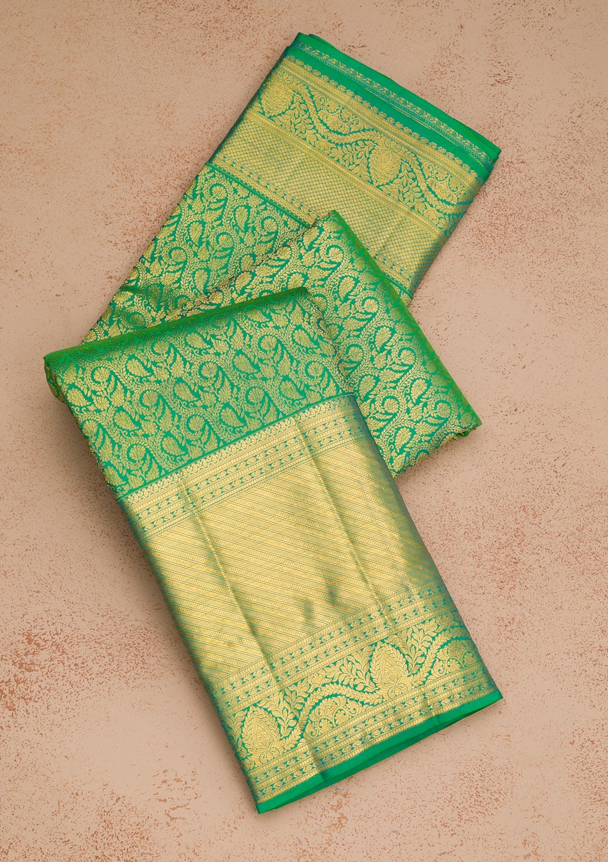 Green Zariwork Pure Silk Saree-Koskii