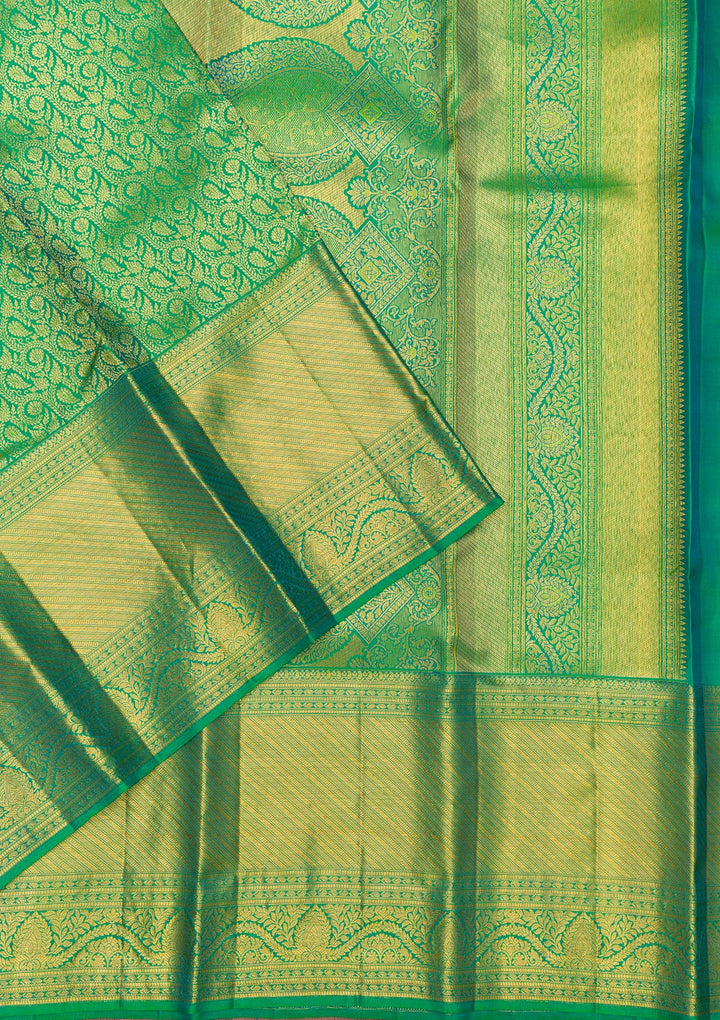 Green Zariwork Pure Silk Saree-Koskii