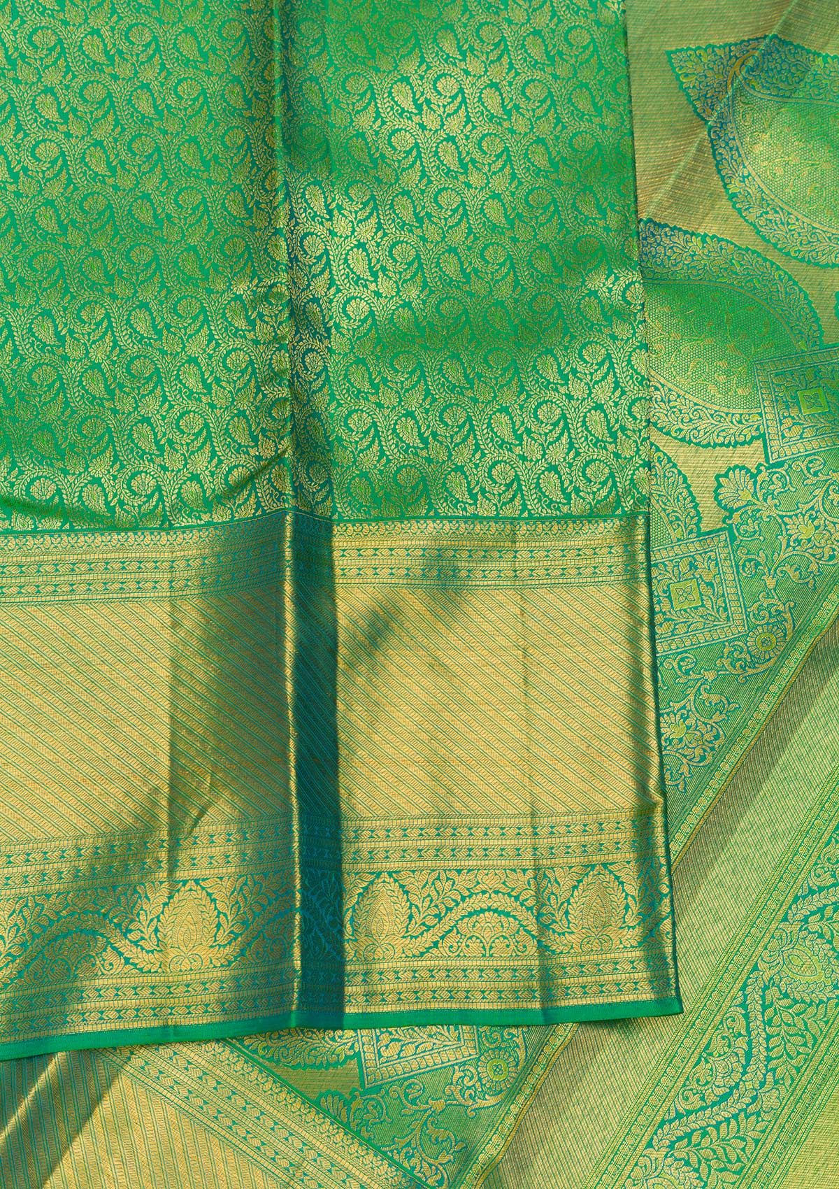 Green Zariwork Pure Silk Saree-Koskii