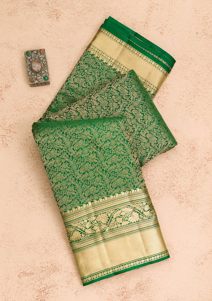 Green Zariwork Pure Silk Saree-Koskii