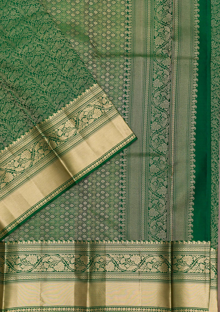Green Zariwork Pure Silk Saree-Koskii