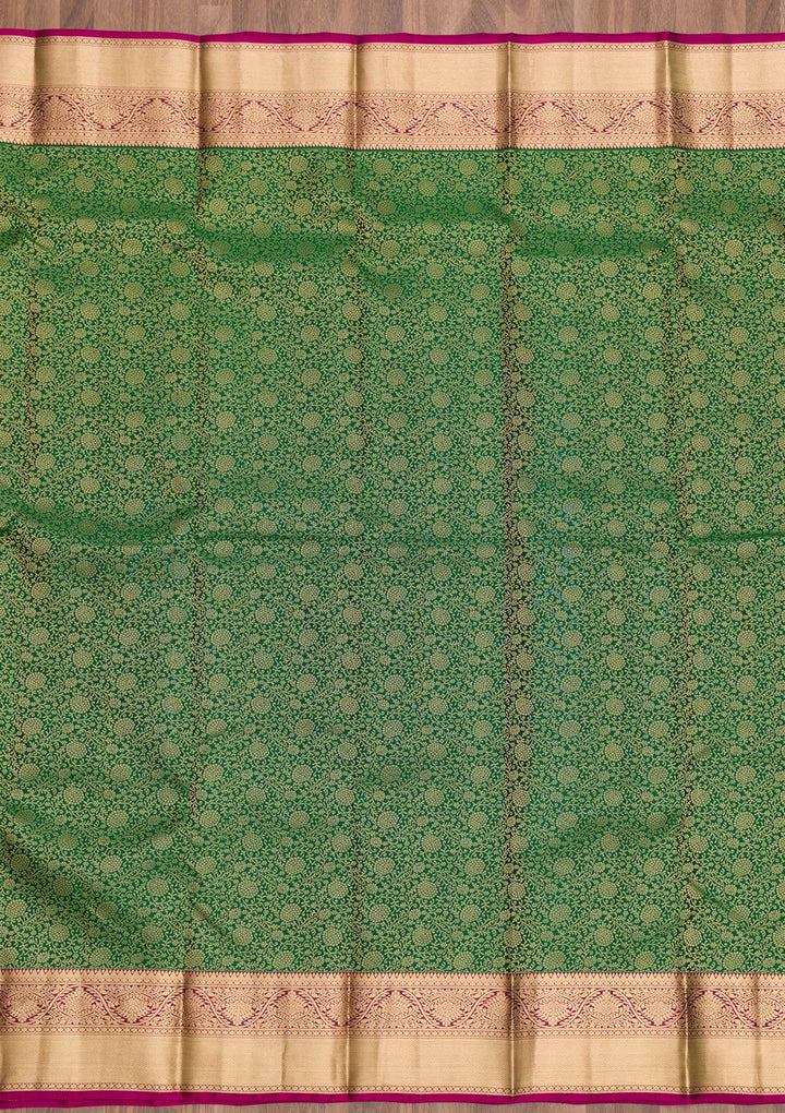 Green Zariwork Pure Silk Saree-Koskii
