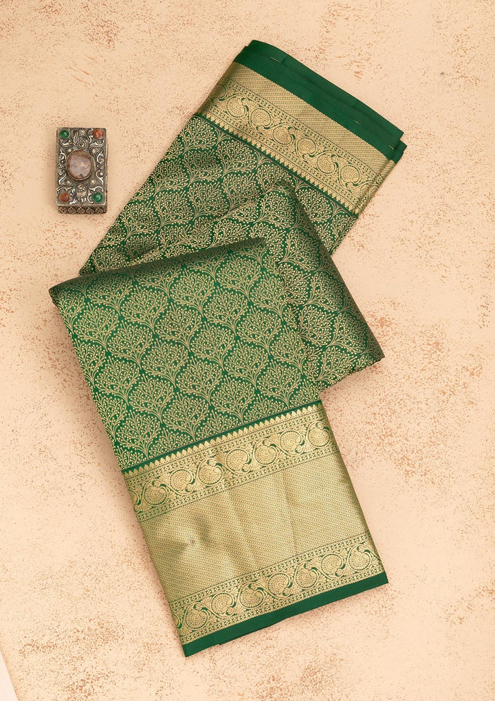 Green Zariwork Pure Silk Saree-Koskii