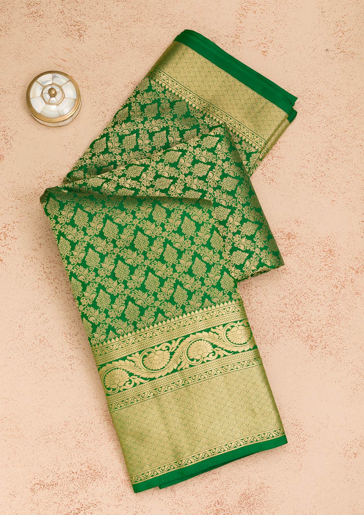 Green Zariwork Pure Silk Saree-Koskii