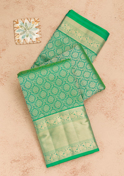 Green Zariwork Pure Silk Saree-Koskii