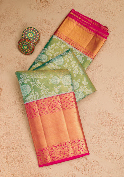 Green Zariwork Pure Silk Saree-Koskii