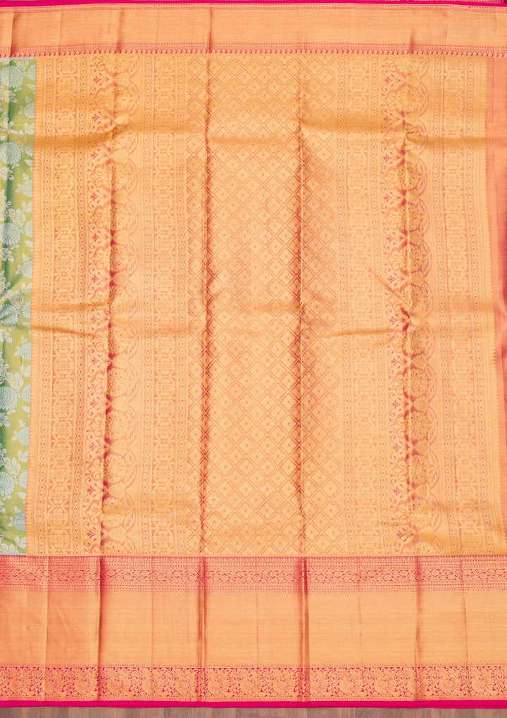 Green Zariwork Pure Silk Saree-Koskii