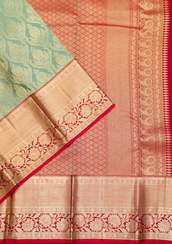 Green Zariwork Pure Silk Saree-Koskii