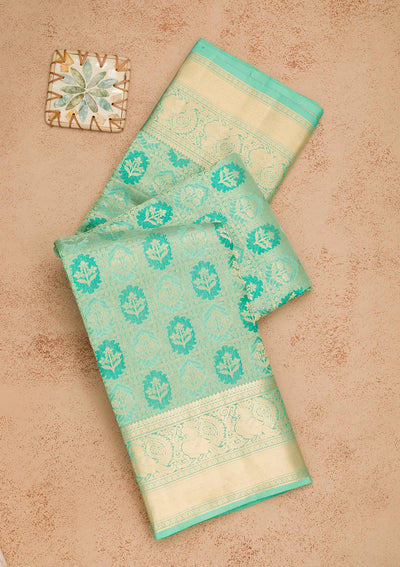 Sea Green Zariwork Pure Silk Saree-Koskii