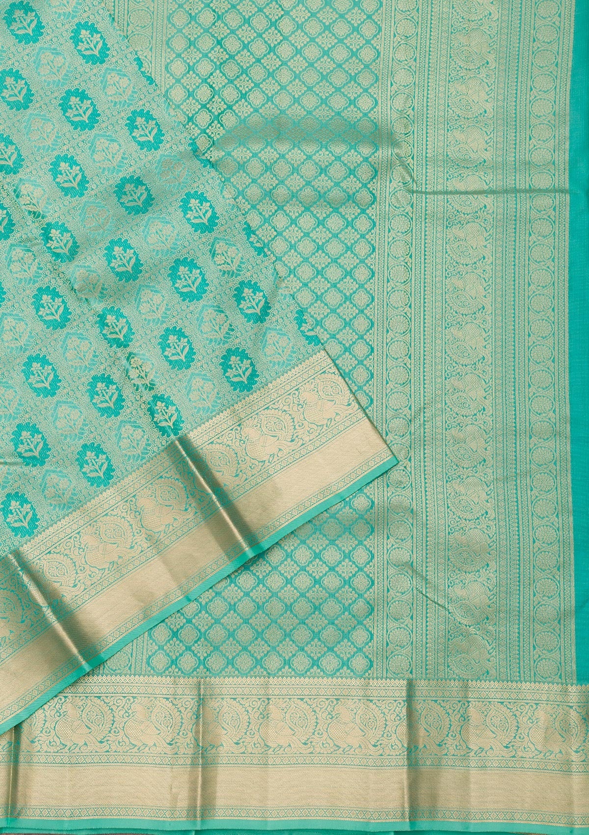 Sea Green Zariwork Pure Silk Saree-Koskii