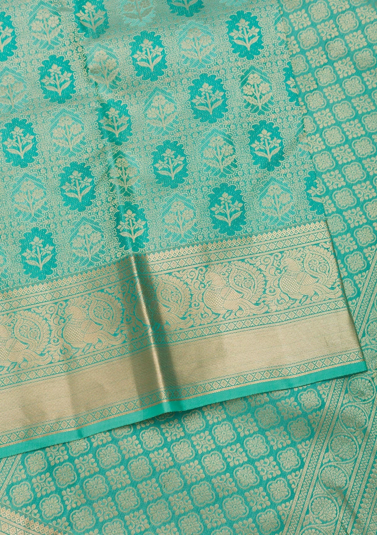 Sea Green Zariwork Pure Silk Saree-Koskii